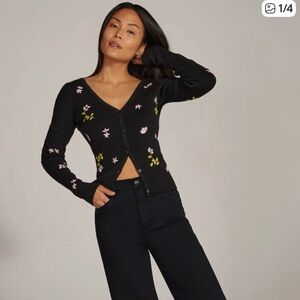 Favorite Daughter Black Floral Cardigan